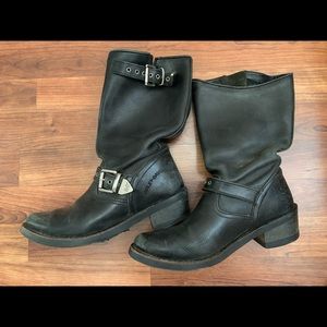 Harley Davidson boots - have a rounded toe and some wear, but super tough!